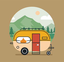 Poster - beige camper in the camp