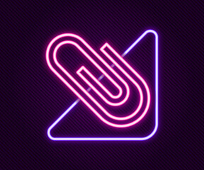 Wall Mural - Glowing neon line Paper clip icon isolated on black background. Colorful outline concept. Vector