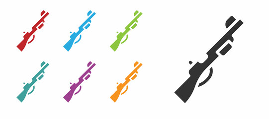 Sticker - Black Hunting gun icon isolated on white background. Hunting shotgun. Set icons colorful. Vector