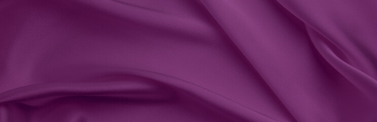 Wall Mural - Purple silk satin background. Soft wavy folds on smooth, shiny fabric. Top view. Luxury background with copy space for design. Web banner.