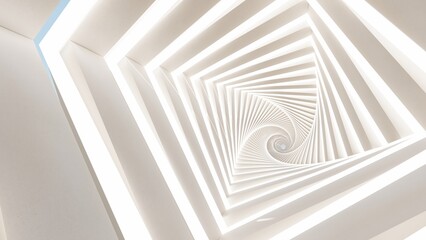 Abstract background rotating geometric tunnel with lighting 3d rendering
