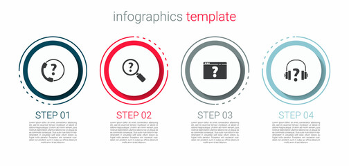 Poster - Set Telephone 24 hours support, Unknown search, Browser with question mark and Headphones. Business infographic template. Vector