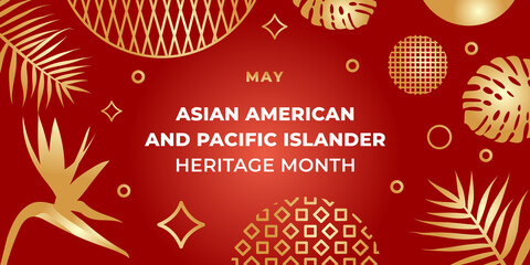 Wall Mural - Asian American and Pacific Islander Heritage Month. Vector banner for social media, card, poster. Illustration with text, chinese lantern. Asian Pacific American Heritage Month horizontal composition