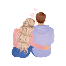Cute Couple On A Date Sitting Together. Valentine's Day Illustration