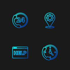 Poster - Set line Telephone 24 hours support, Browser help, and Location with gear. Gradient color icons. Vector