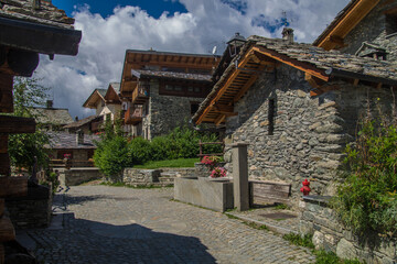 Poster - The beautiful houses in Valle d'Aosta. Northwest Italy bordered by France and Switzerland.