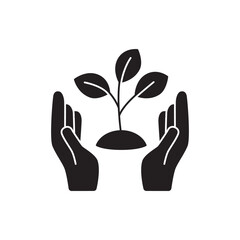 Canvas Print - Hand holding plant icon. Hand with plant growth in black flat glyph, filled style isolated on white background