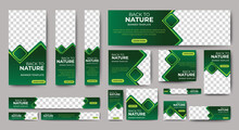 Nature Banner Design Web Template Set, Horizontal Header Web Banner. Modern Gradient Green Cover Header Background For Website Design, Social Media Cover Ads Banner, Flyer, Invitation Card