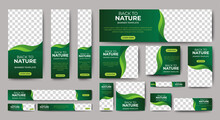 Nature Banner Design Web Template Set, Horizontal Header Web Banner. Modern Gradient Green Cover Header Background For Website Design, Social Media Cover Ads Banner, Flyer, Invitation Card