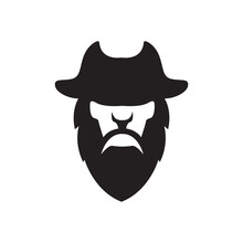 Isolated Silhouette Face Black Beard Pirates Logo Design, Vector Graphic Symbol Icon Illustration Creative Idea