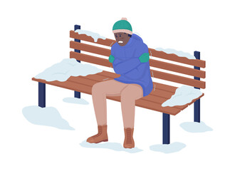 Poster - man cold outdoors semi flat color vector character. freezing figure. full body person on white. low 