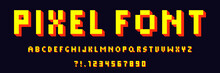 Pixel Game Alphabet. Pixel 3d Retro Font. 8-bit Style. Vector Illustration