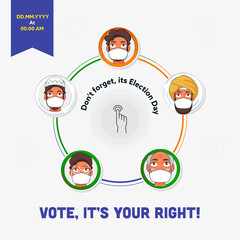 Sticker - Don't Forget It's Election Day Vote For Your Rights With Different Religion Men Wearing Mask In Circular Shape.