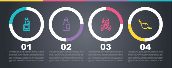 Sticker - Set line Alcohol drink Rum, , Skull on crossbones and Pirate eye patch. Business infographic template. Vector