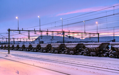 Sticker - Freight train with iron ore at Kiruna railway station in Swedish Lapland