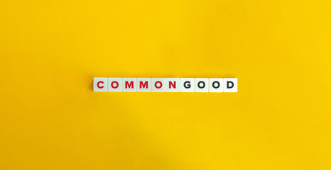 Wall Mural - Common or Public Good Banner. Letter tiles on bright orange background. Minimal aesthetics.