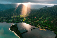 Last Lights Gleaming Over Mountains In Hawaii