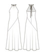Fashion technical drawing of  long halter dress