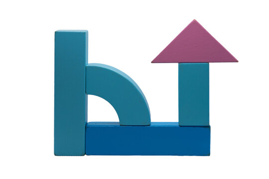 Blue toy cubes built by a child in a shape with an isolated background