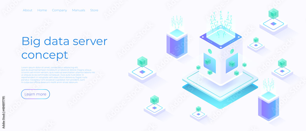 Big data technology in isometric vector illustration. Server room ...