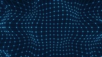Poster - Top view. Abstract digital wave of glowing grid. Seamless loop animation.3d