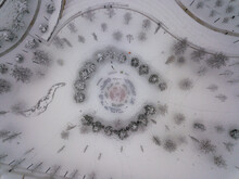 Winter Aerial View From A Drone On New Elements Of Park Architecture - In The City Of Krasnodar On A Snowy Day