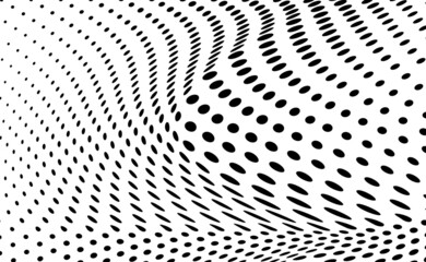 The halftone texture is monochrome. Chaotic waves of black dots on a white background