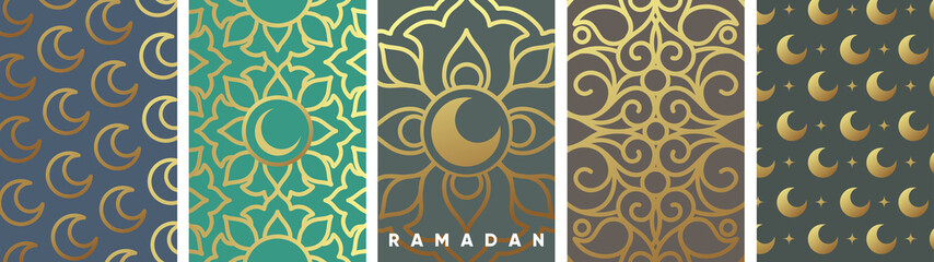 Ramadan Kareem. Islamic greeting card template with ramadan for wallpaper design. Poster, media banner. A set of vector illustrations.