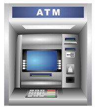 Realistic Illustration Of A ATM Machine, Atm 

Bank Cash Machine With Screen, Keypad For Debit 

Or Credit Card. 
