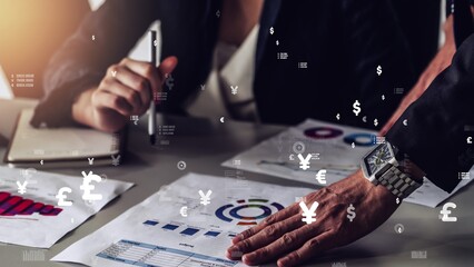 Poster - conceptual business dashboard for financial data analysis . 3d render computer graphic .