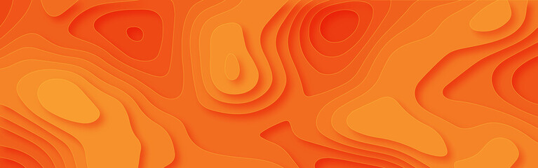 Luxury orange abstract papercut background with 3d geometry circles. Orange paper cut banner with 3D slime abstract background and orange waves layers.	