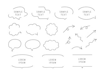 Wall Mural - speech bubbles and arrows set. hand drawn vector illustration in minimalistic style.