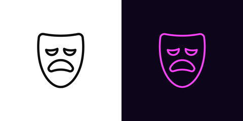Wall Mural - Outline tragedy mask icon, with editable stroke. Drama mask sign, sad face pictogram