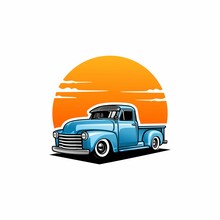 Old Classic Truck, American Retro Truck Illustration Logo Vector