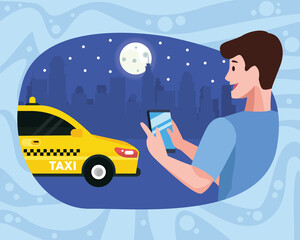 Poster - man using smartphone taxi service