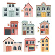 Set of cute buildings. Hand drawn vector illustration for kids design