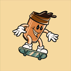 skateboarding coffee cartoon vector design