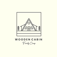 Wall Mural - wooden cabin camp minimalist line art emblem logo template vector design