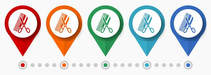 Aufkleber - Haircut, barber concept vector icon set, flat design pointers, infographic template