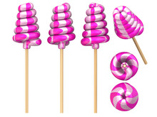 White And Pink Delicious Lollipop. Set Of The View Of White And Pink Lollipop Against White Background. 3D Illustration