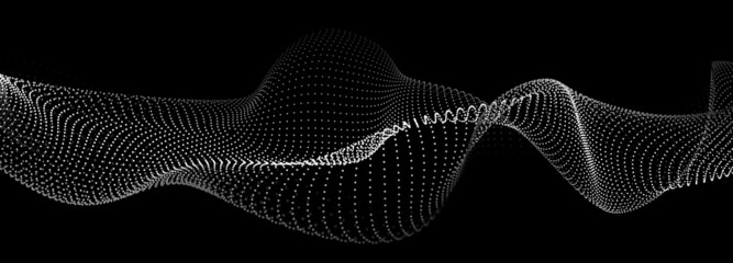 Fototapete - Abstract gradient dynamic wave of particles. White background. Network of bright points or dots. Big data. Digital background. Vector