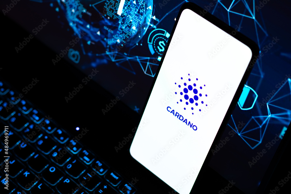 West Bangal, India - February 4, 2022 : Cardano logo on phone screen stock image.