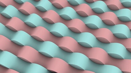Poster - 3d rendering of an abstract wavy background. the blue and pink wavy lines are parallel to each other