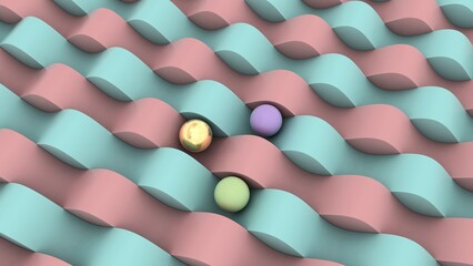 Poster - 3d rendering of an abstract wavy background. the blue and pink wavy lines are parallel to each other