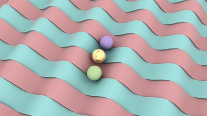 Poster - 3d rendering of an abstract wavy background. the blue and pink wavy lines are parallel to each other