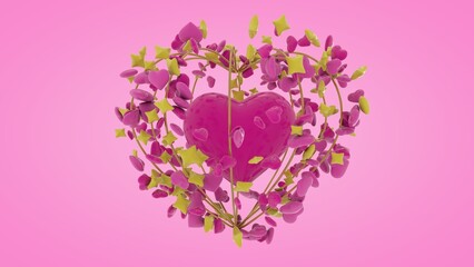 Poster - 3d rendering of a valentine card, a red heart in a golden cage with lots of hearts and stars surrounded. 3d illustration for Valentine's Day, a symbol of love and loyalty.
