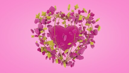 Poster - 3d rendering of a valentine card, a red heart in a golden cage with lots of hearts and stars surrounded. 3d illustration for Valentine's Day, a symbol of love and loyalty.