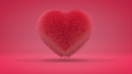 Poster - 3d rendering of a big, fluffy, red heart. The heart is covered with hair. Illustration for Valentine's Day, for postcards and other compositions.