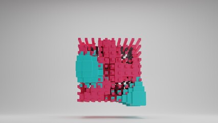 Poster - 3d rendering of an abstract array of cubes of different sizes and colors. unique design, beautiful b