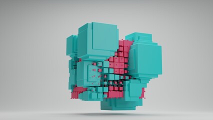 Poster - 3d rendering of an abstract array of cubes of different sizes and colors. unique design, beautiful b